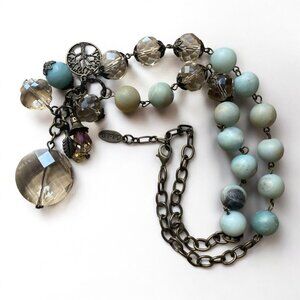 Carol Su blue quartz & crystal fairycore boho romantic beaded tassel necklace